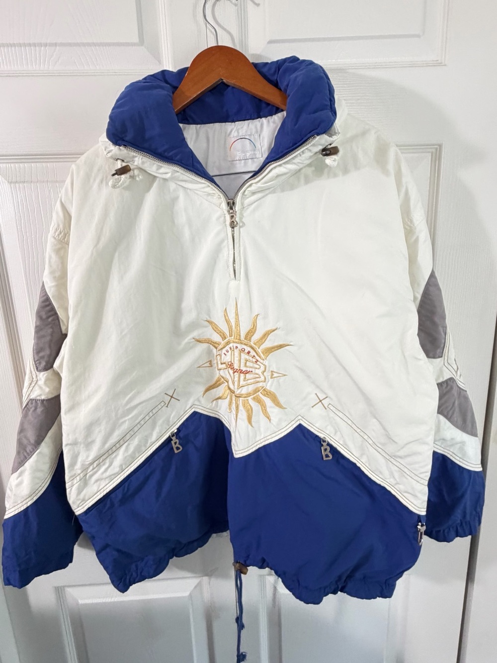Bogner Sunsports Embroidered Ski Anorak Pullover White Blue Mens Large Vintage